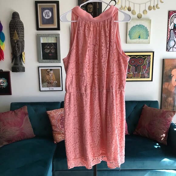 NEW YORK & COMPANY size XXL Pink Lace Sleeveless Chiffon Scarf Accent Dress - Picture 1 of 5